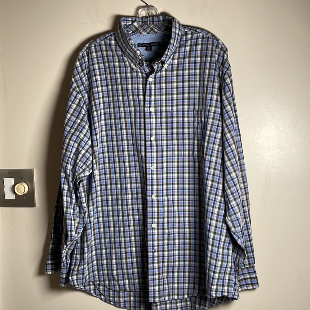 Tommy Hilfiger Long Sleeve Button up plaid Shirts Men’s 17 1/2 34-35 XL